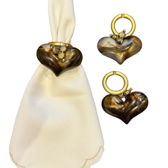 Bulk of Brown and gold Heart Napkin Rings